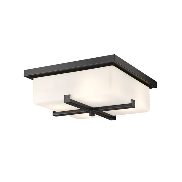 Z-Lite Sana 4 Light Outdoor Flush Ceiling Mount Fixture, Black & White Opal 593F-BK